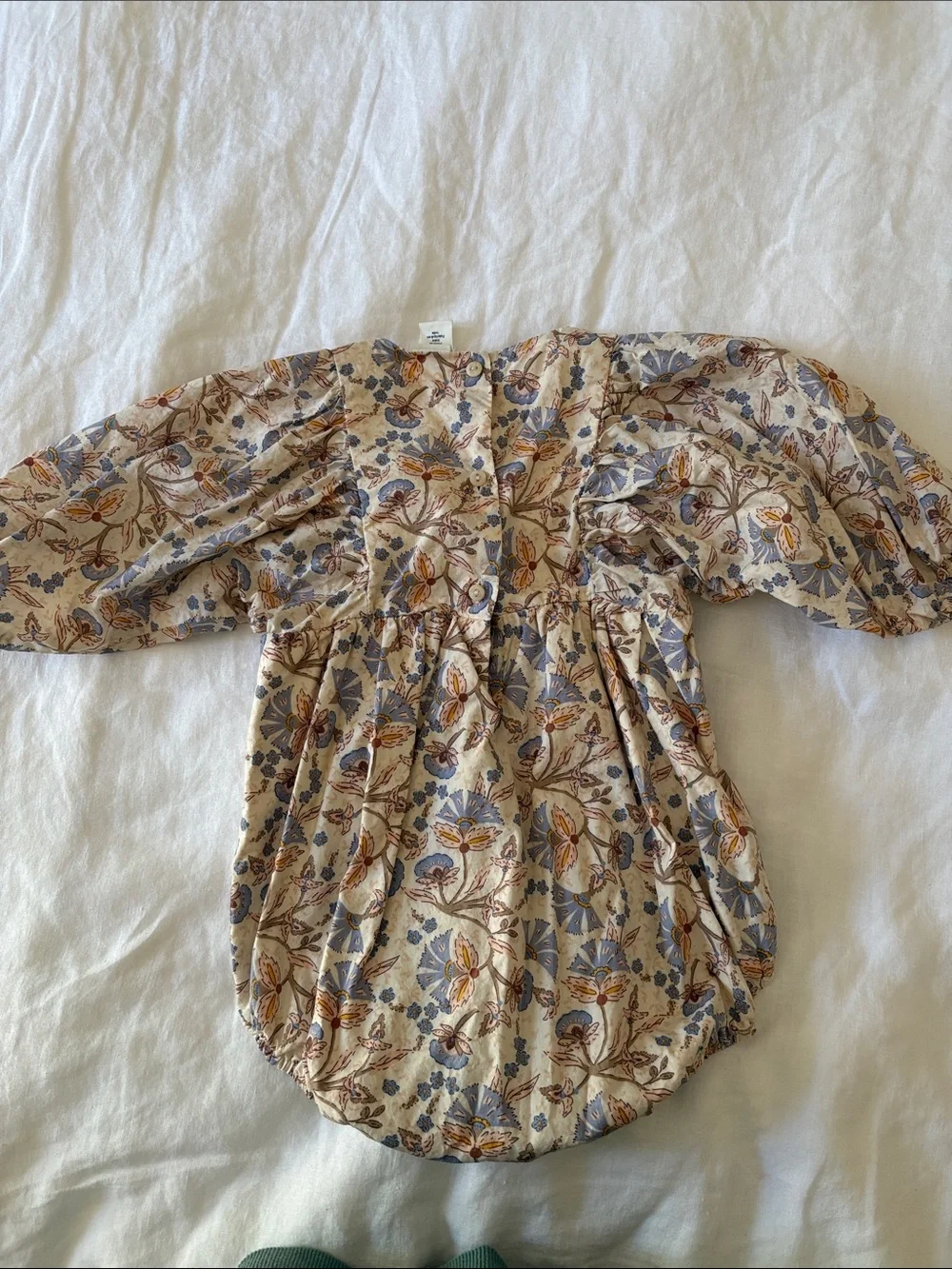 H&M Floral Puff Sleeve Baby Bodysuit in Cream, Blue, Brown